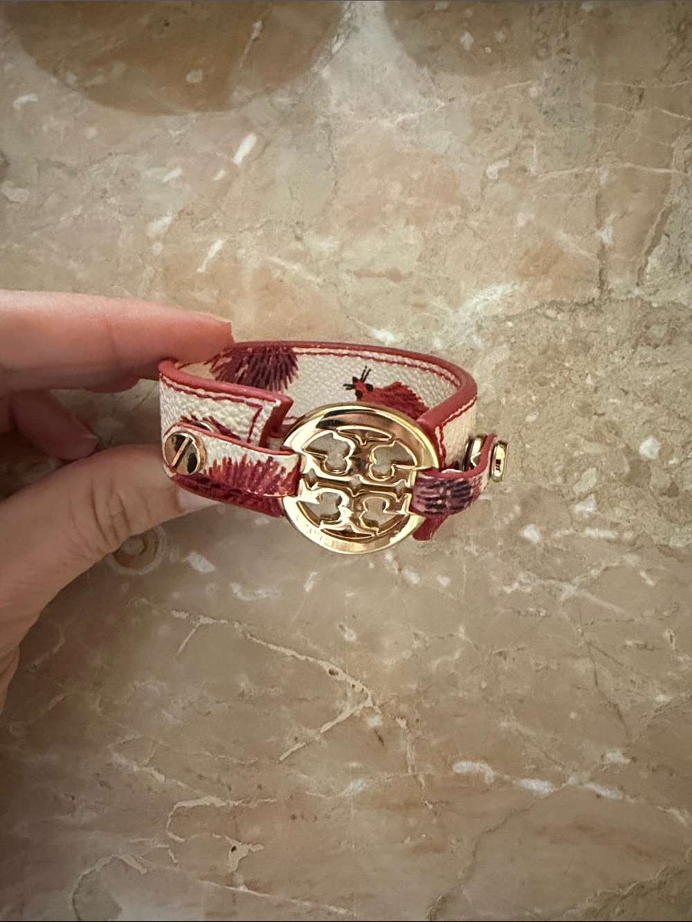 Tory Burch Red and Cream Logo Bracelet